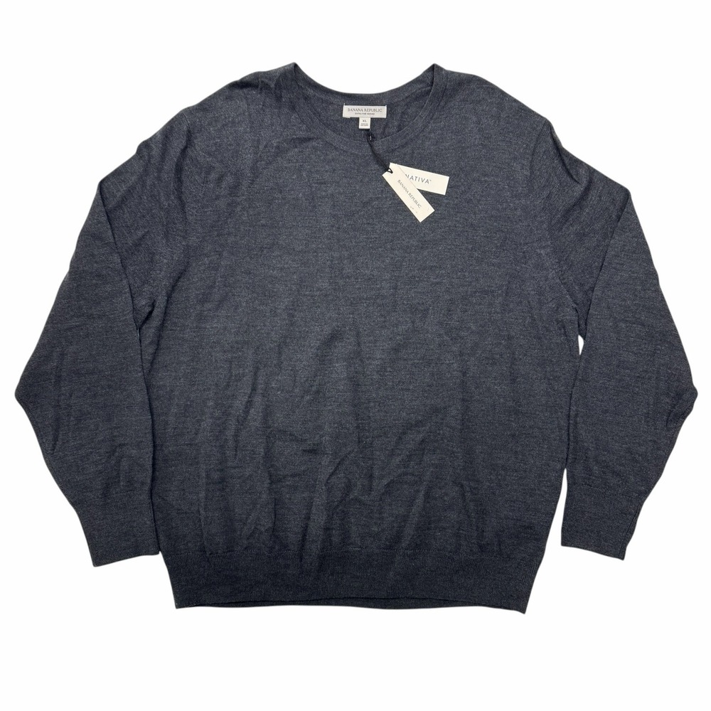 Banana Republic Extra Fine Merino Wool Crew Neck Sweater Charcoal Gray XL NWT